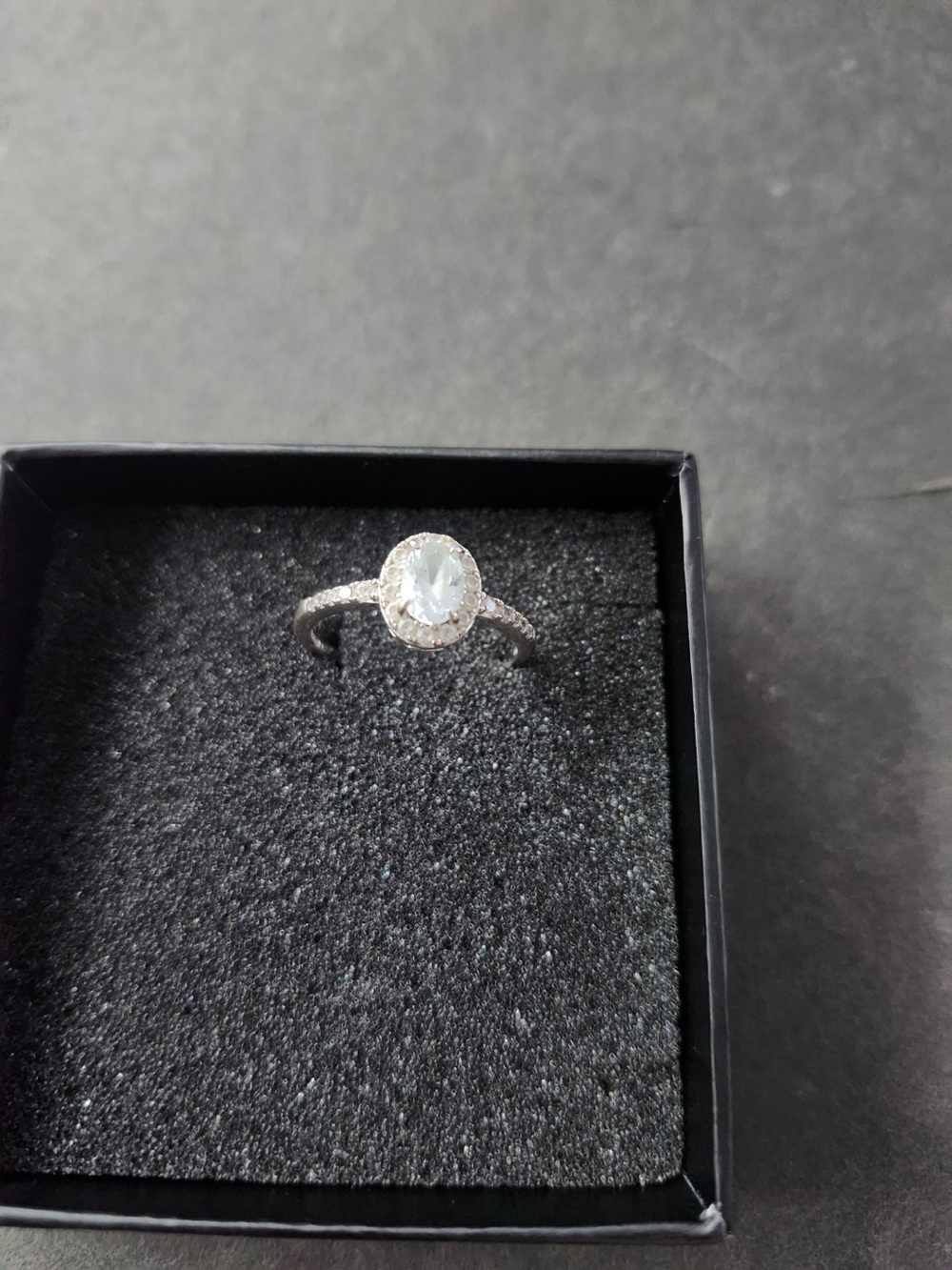 Sterling Silver Oval Aquamarine & Diamond Accent Ring